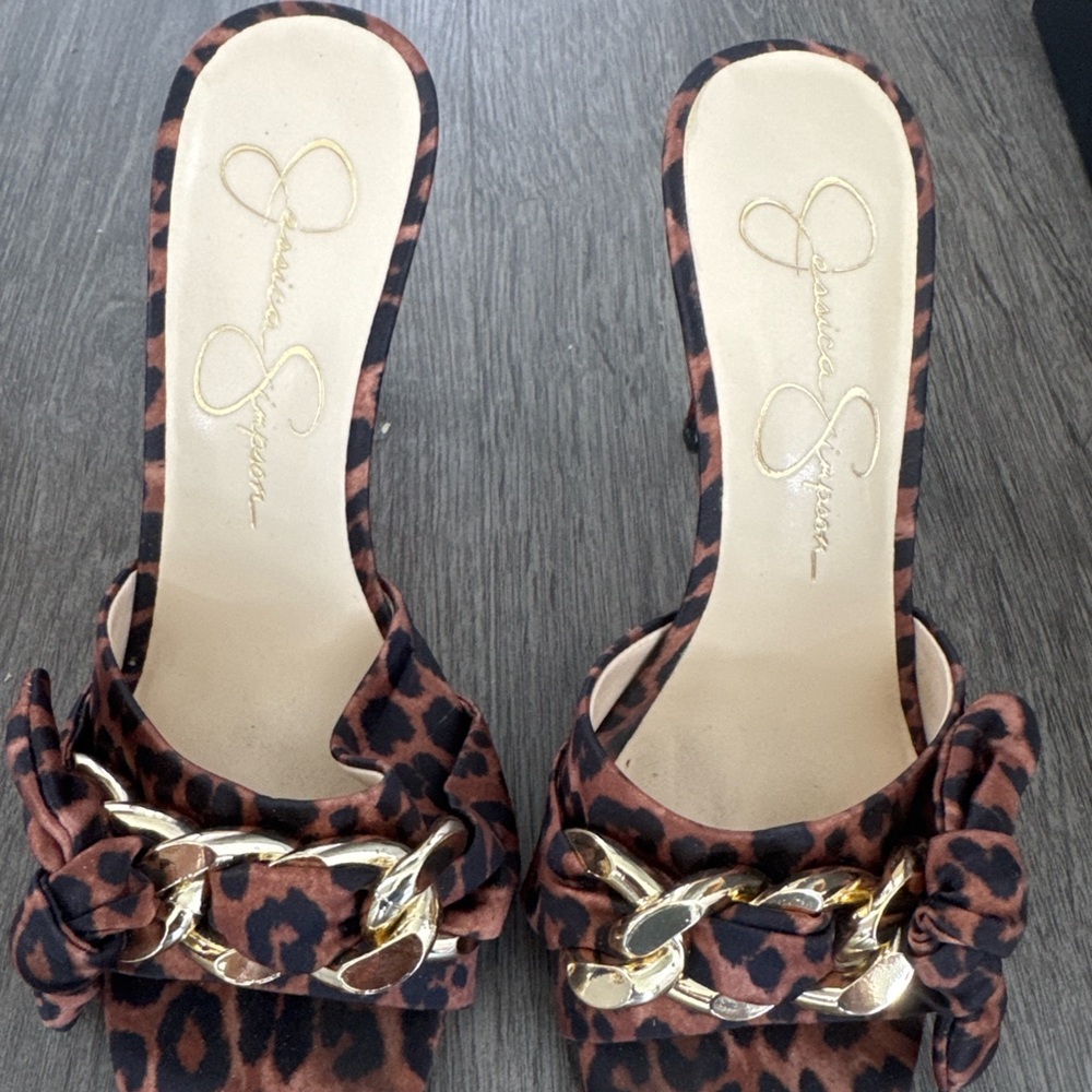 Jessica Simpson Leopard and Gold Mules